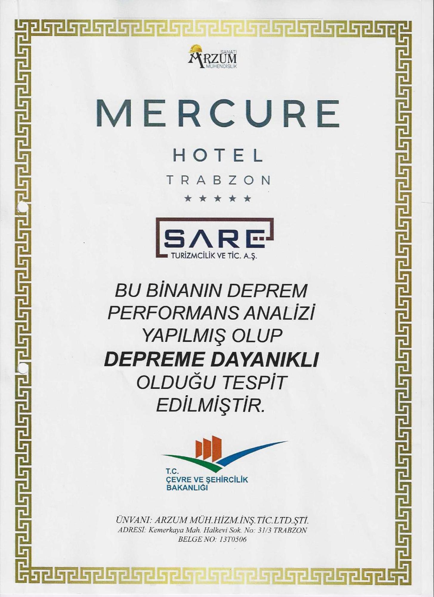 Mercure Trabzon Hotel Exterior photo Earthquake resistant building certificate